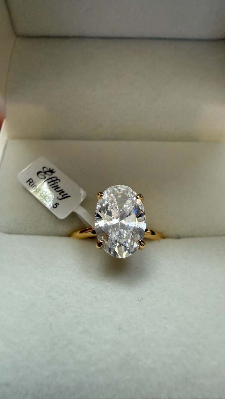Effinny S925 Gold-Plated Oval Cut Solitaire Simulated Diamond Engagement Ring